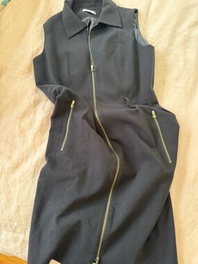 Calvin Klein Black Sleeveless Midi Dress with Gold Zippers